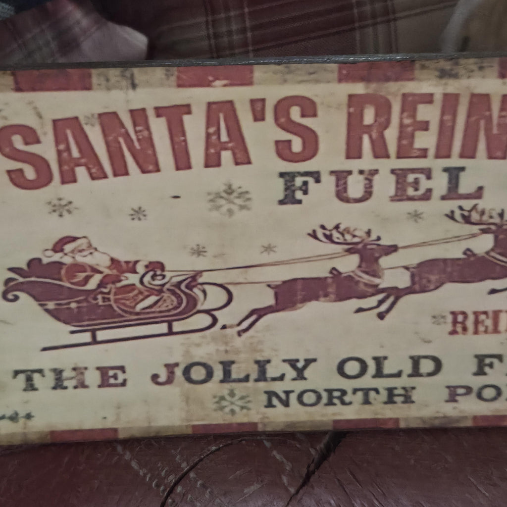 Handmade Santa's Reindeer Fuel Wood Sign | Rustic Farmhouse Christmas Decor (13x5")
