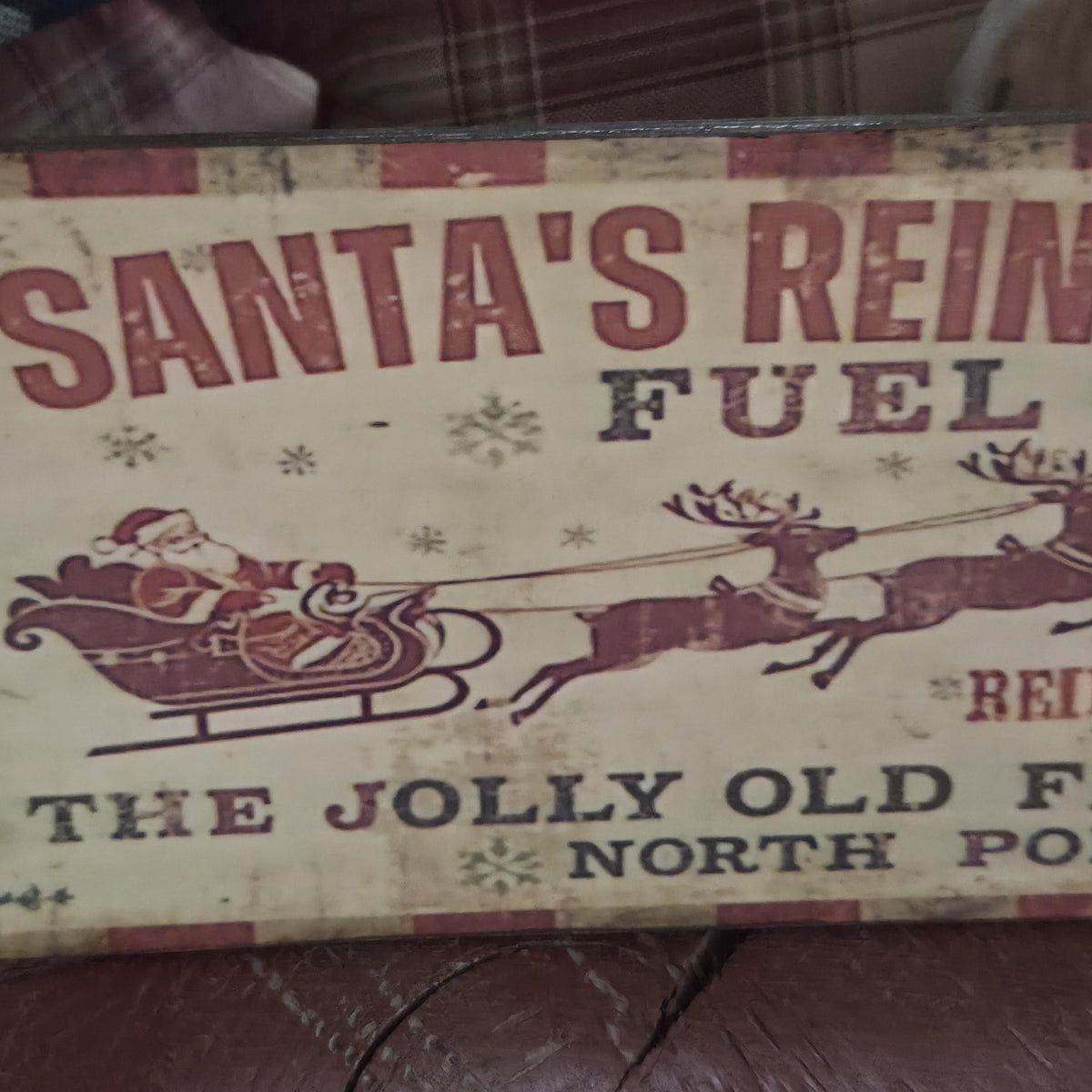 Handmade Santa's Reindeer Fuel Wood Sign | Rustic Farmhouse Christmas Decor (13x5")
