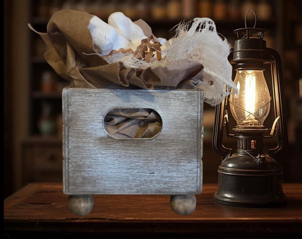 Spring Campfire Marshmallows Crate – Mini Primitive Bunny Mercantile Shelf Display – Farmhouse Easter Decor