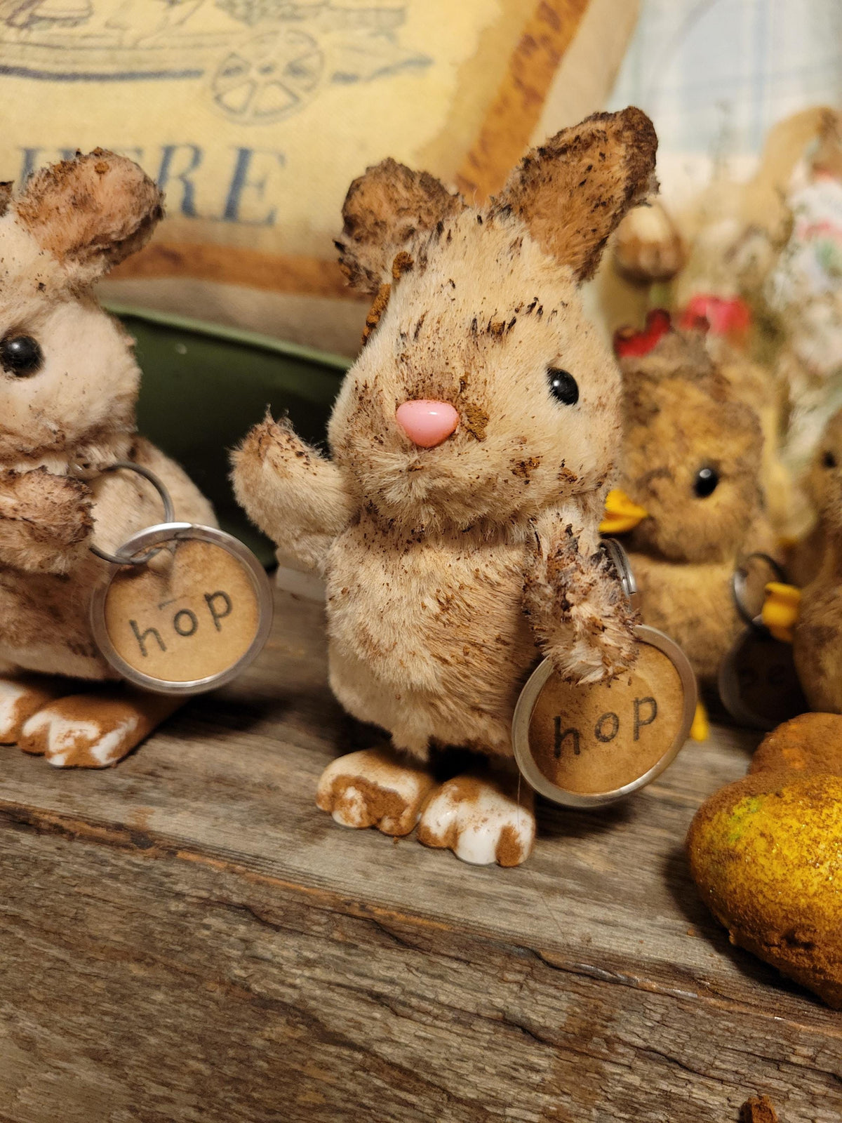 Primitive Easter Bunny Decor | Cinnamon Grunged Plush Accent | Rustic Farmhouse Spring Display