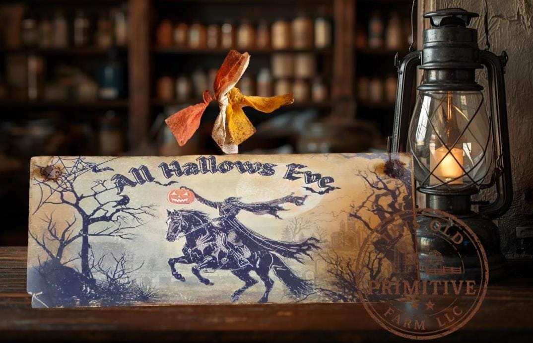 Primitive Halloween All Hallows Eve Sign | Folk Art Wood Decor (13" x 5")