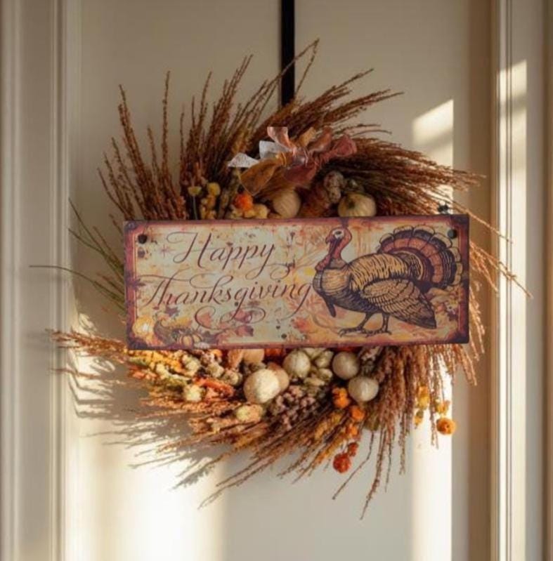 Handmade Thanksgiving Wood Sign | Rustic Farmhouse Turkey Artwork (13x5")