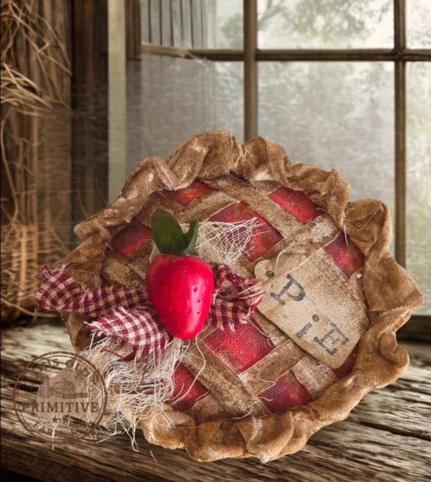 Primitive Strawberry Pie Pillow or Faux Pie | Americana Farmhouse Decor | Rustic Kitchen Decor | Baked Fresh Daily | Primitive Shelf Decor