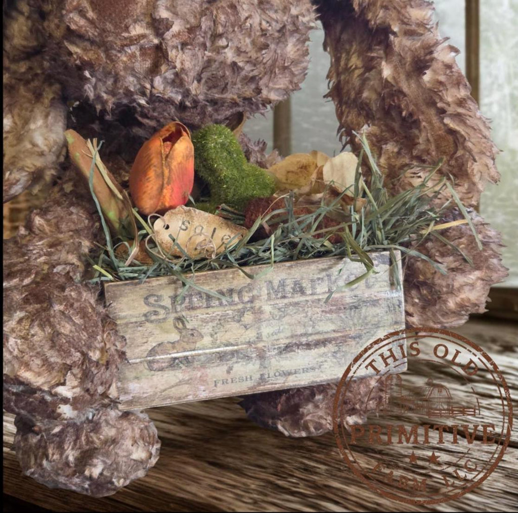 Limited Edition Primitive Folk Art Bunny Figurine | Hand-Aged Farmhouse Spring Decor Crate