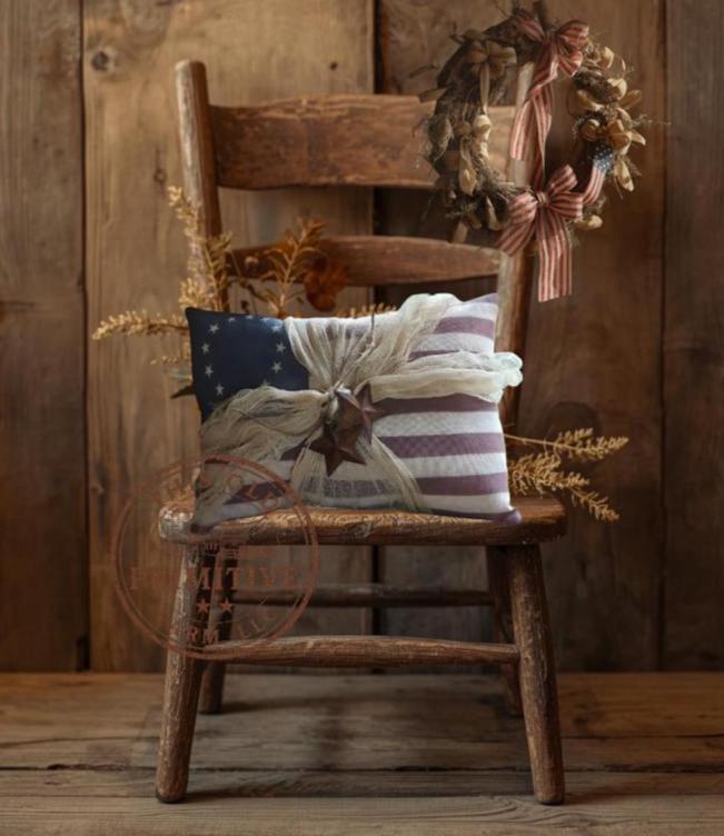 Primitive Betsy Ross Flag Pillow | 13 Star Americana Decor, Colonial Farmhouse Accent