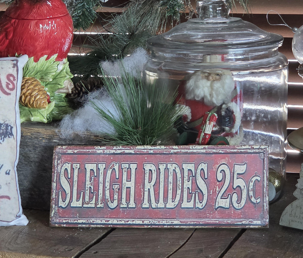 Handmade Sleigh Rides Christmas Sign | Rustic Farmhouse Wood Decor (13x5)