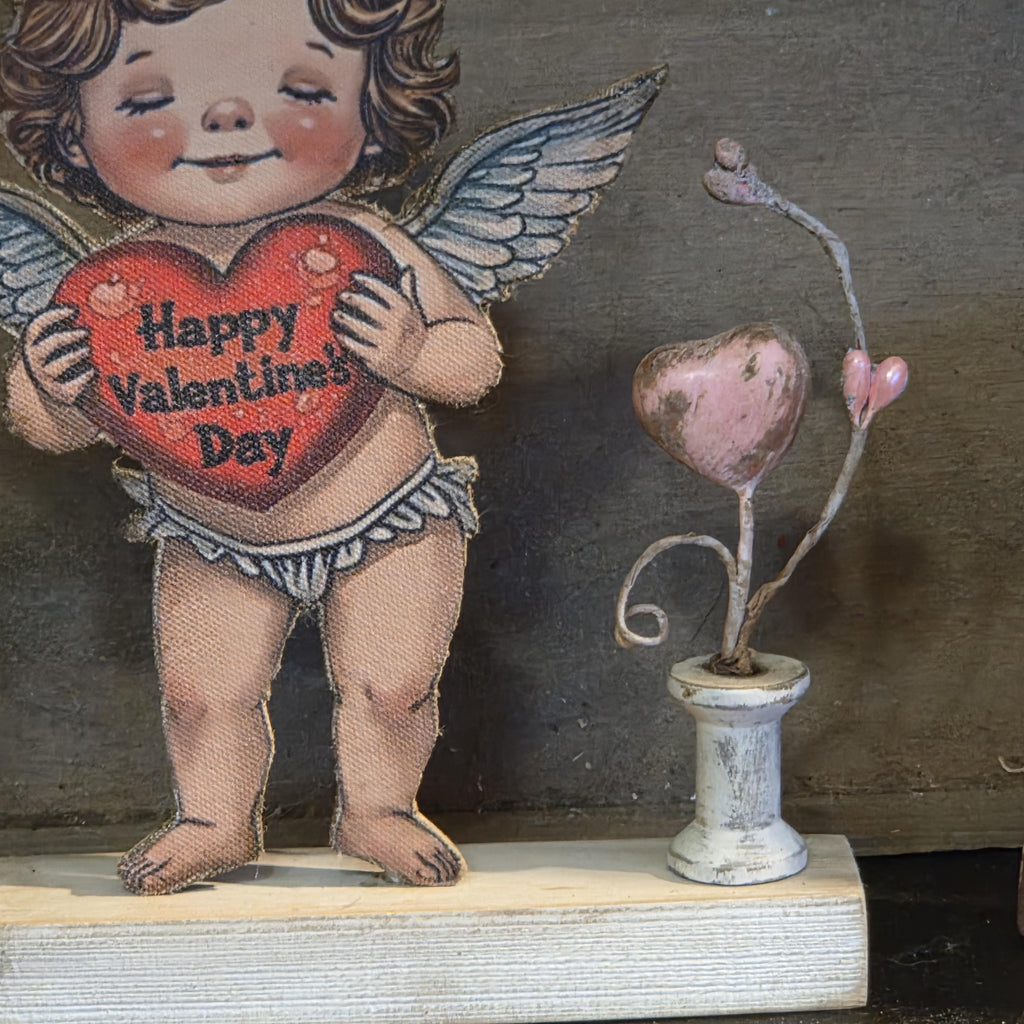 Primitive Valentine Cherub Shelf Sitter | Rustic Farmhouse Decor | Handmade Seasonal Accent