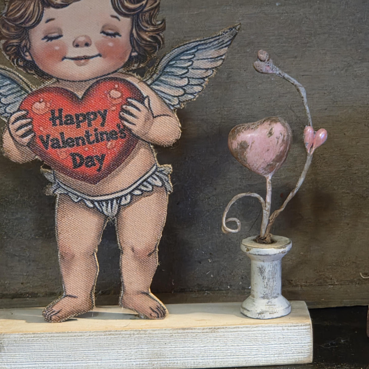 Primitive Valentine Cherub Shelf Sitter | Rustic Farmhouse Decor | Handmade Seasonal Accent
