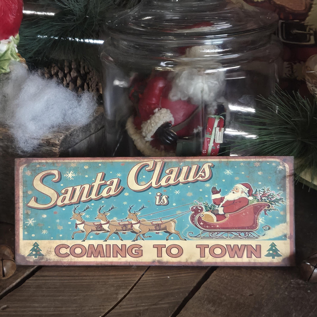 Handmade Santa Claus Christmas Wood Sign | Rustic Farmhouse Holiday Decor (13x5)