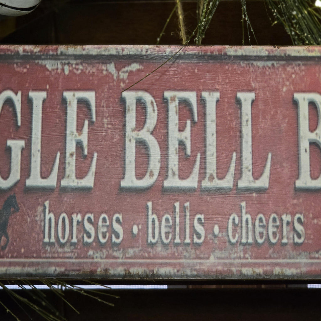 Handmade Jingle Bell Barn Sign | Rustic Farmhouse Holiday Decor (13x5)