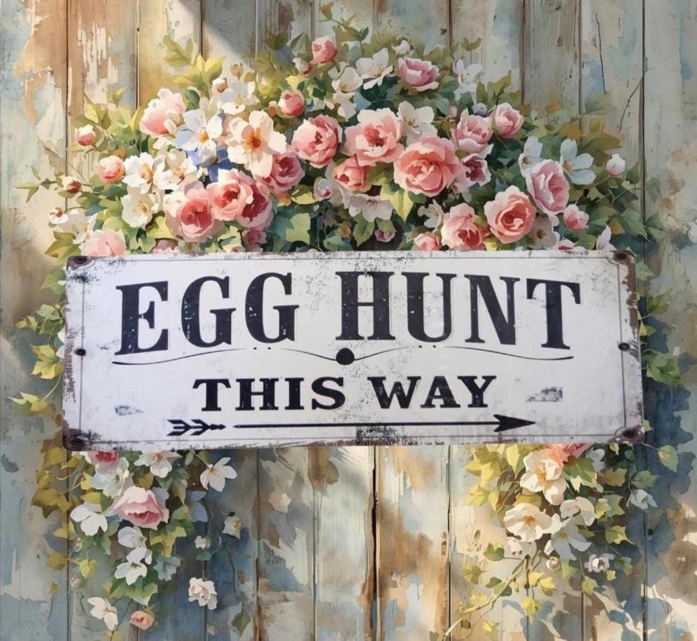 Primitive Egg Hunt Metal Sign | Rustic Farmhouse Spring Easter Decor