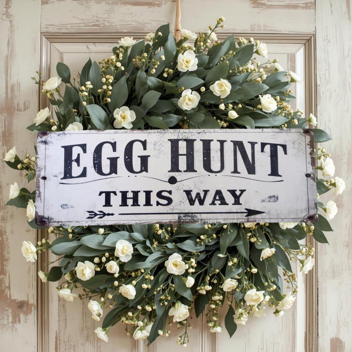 Primitive Egg Hunt Metal Sign | Rustic Farmhouse Spring Easter Decor