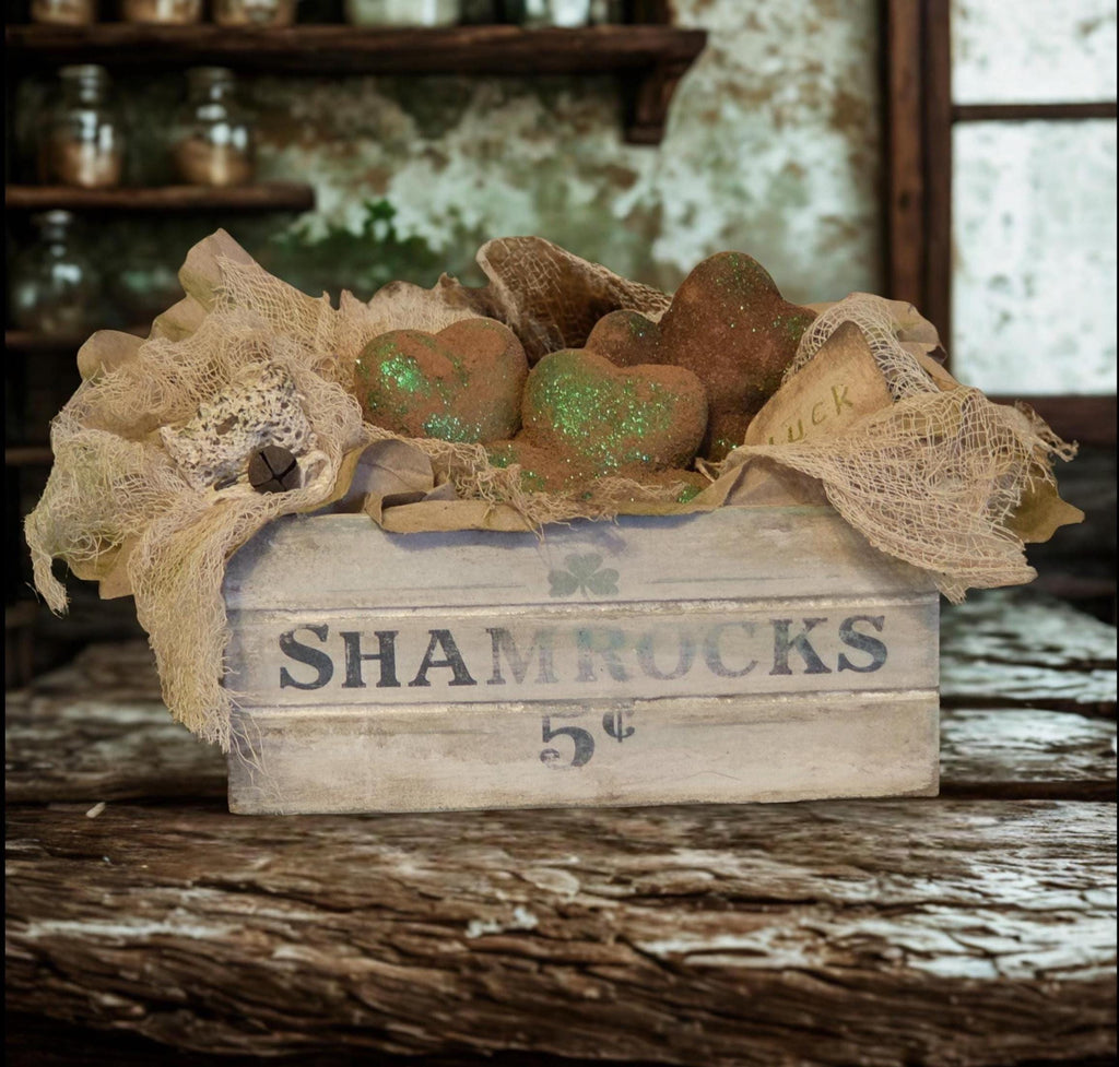 Primitive Shamrocks Crate Decor | Hand-Painted Rustic St. Patrick's Day Display