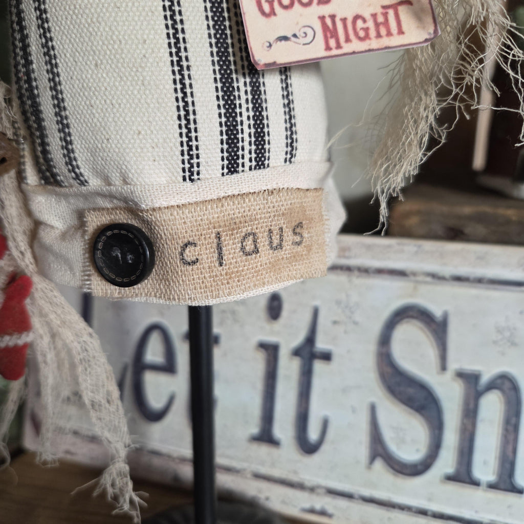 Handmade Farmhouse Santa Hat – Black Cream Duck Cloth, Primitive Christmas Décor