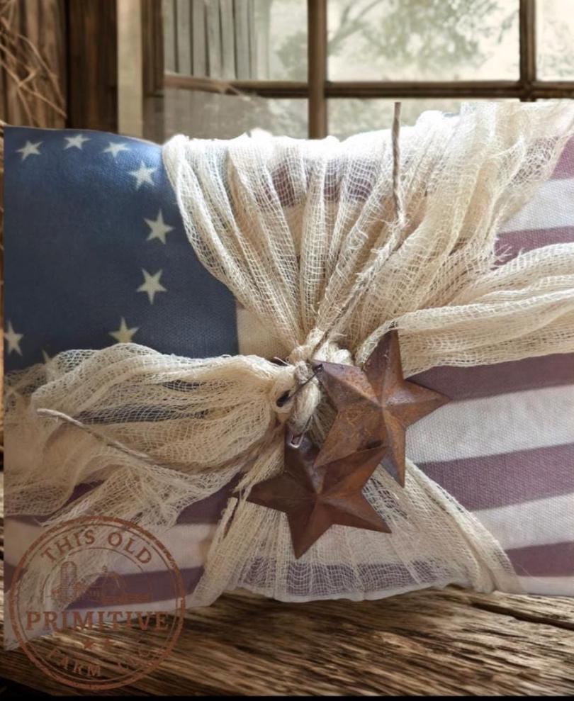 Primitive Betsy Ross Flag Pillow | 13 Star Americana Decor, Colonial Farmhouse Accent
