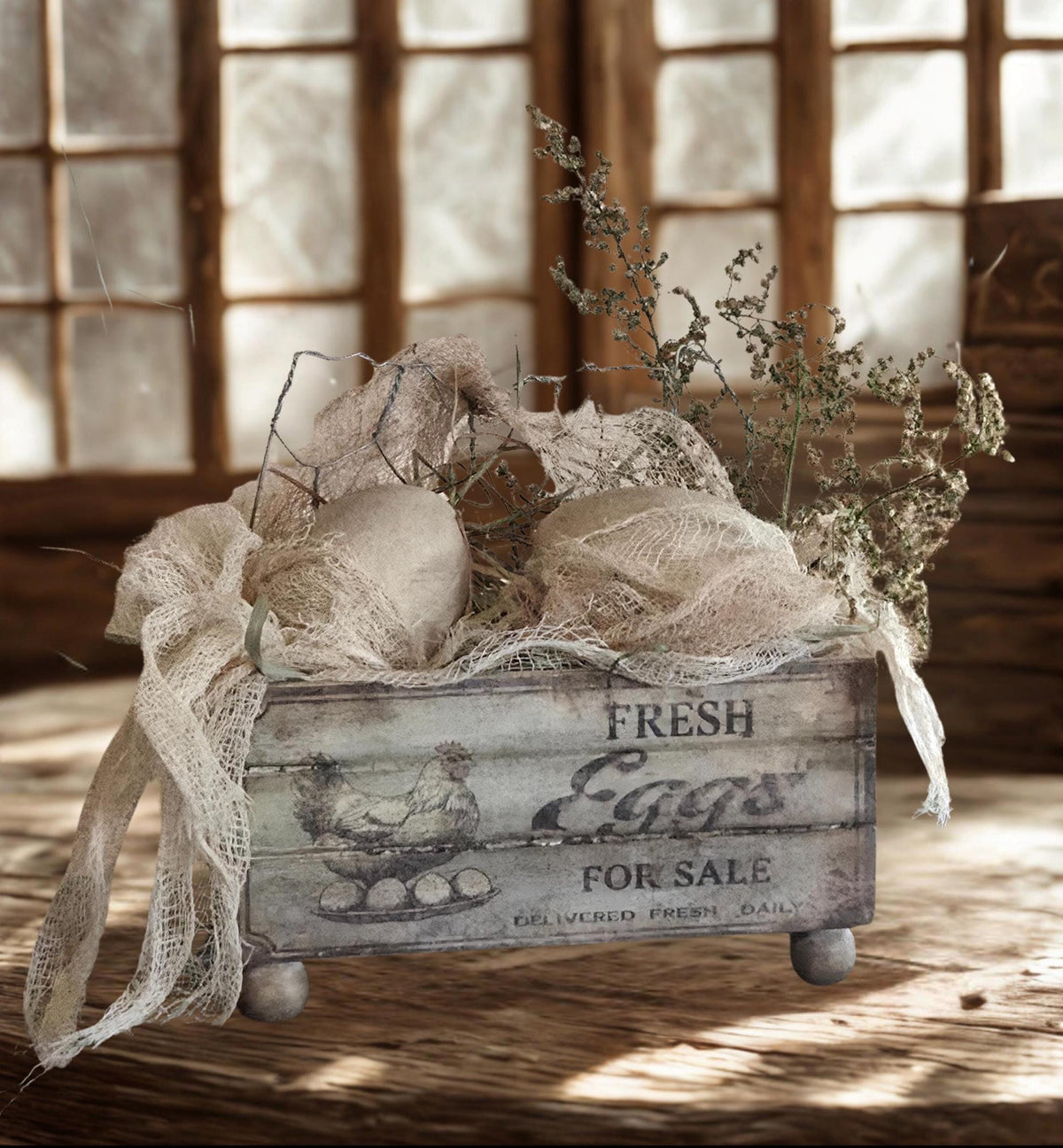 Primitive Egg Crate Display – Farmhouse Spring Decor, Rustic Farmhouse Accent