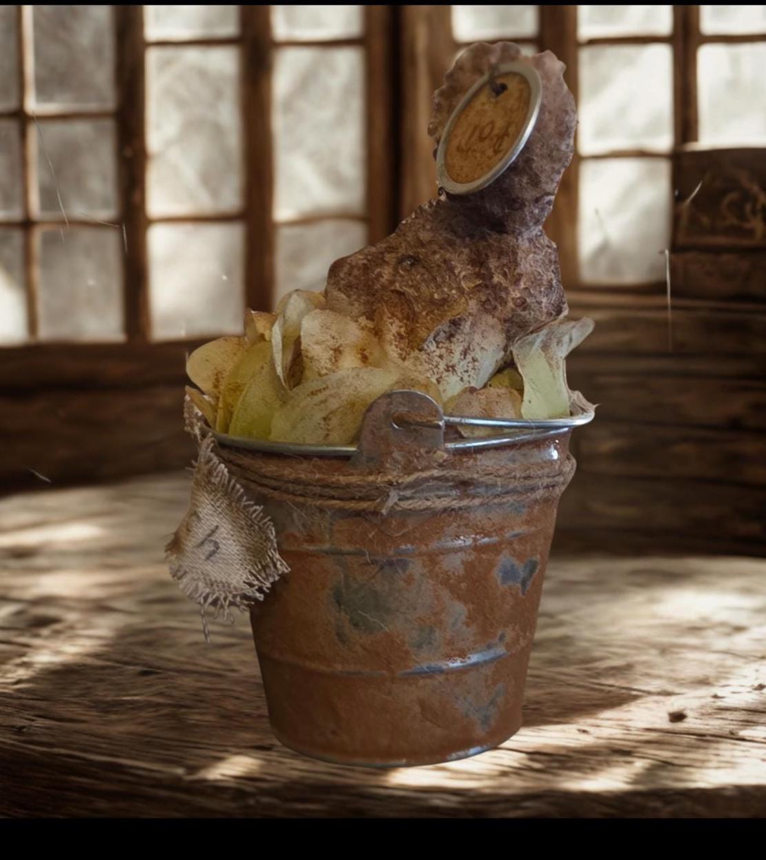 Primitive Cinnamon Grunged Bunny Pail – Mercantile Spring Shelf Accent – Farmhouse Easter Decor