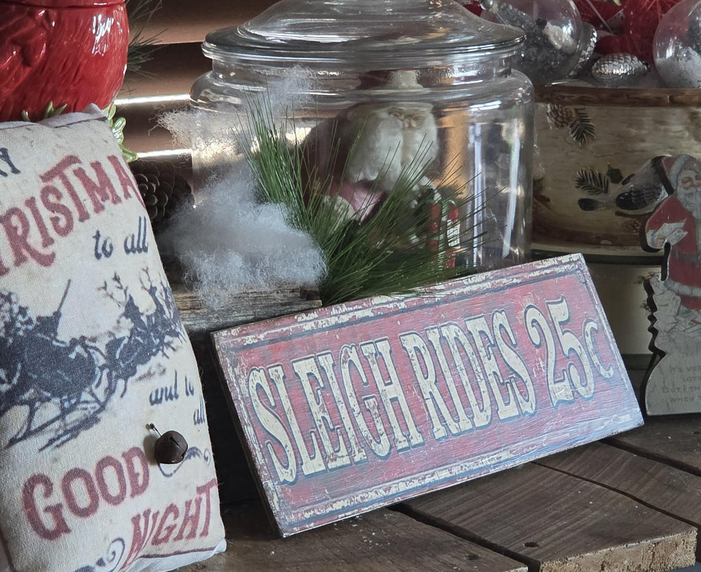 Handmade Sleigh Rides Christmas Sign | Rustic Farmhouse Wood Decor (13x5)