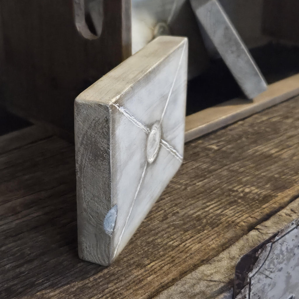 Primitive Wood Envelope Set | Original Hand Cut & Carved Love Letters with Faux Stamped Back Seal