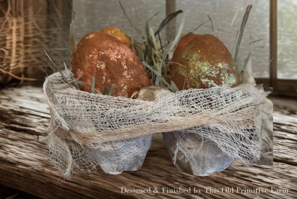 Primitive Easter Egg Carton Decor | Cinnamon Grunged Eggs | Rustic Farmhouse Spring Accent