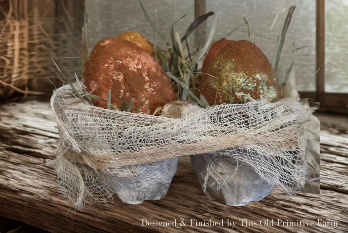 Primitive Easter Egg Carton Decor | Cinnamon Grunged Eggs | Rustic Farmhouse Spring Accent