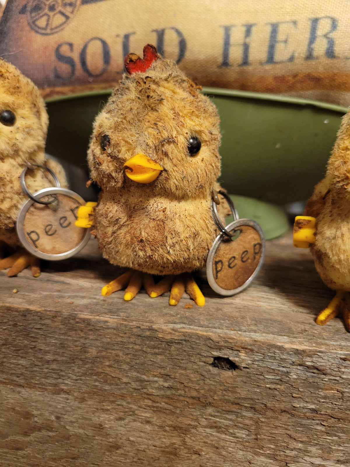Primitive Cinnamon Grunged Easter Chick Decor | Vintage-Style Plush Spring Accent | Rustic Farmhouse Display