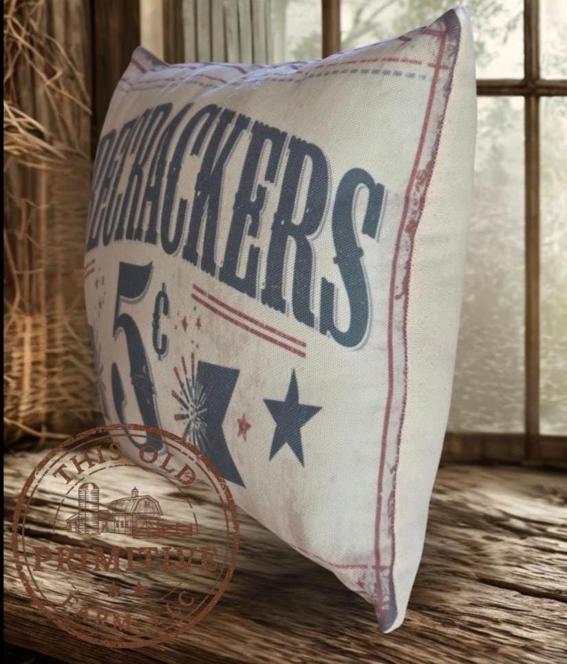 Firecrackers 5 Cents Pillow | Americana Farmhouse July 4th Decor