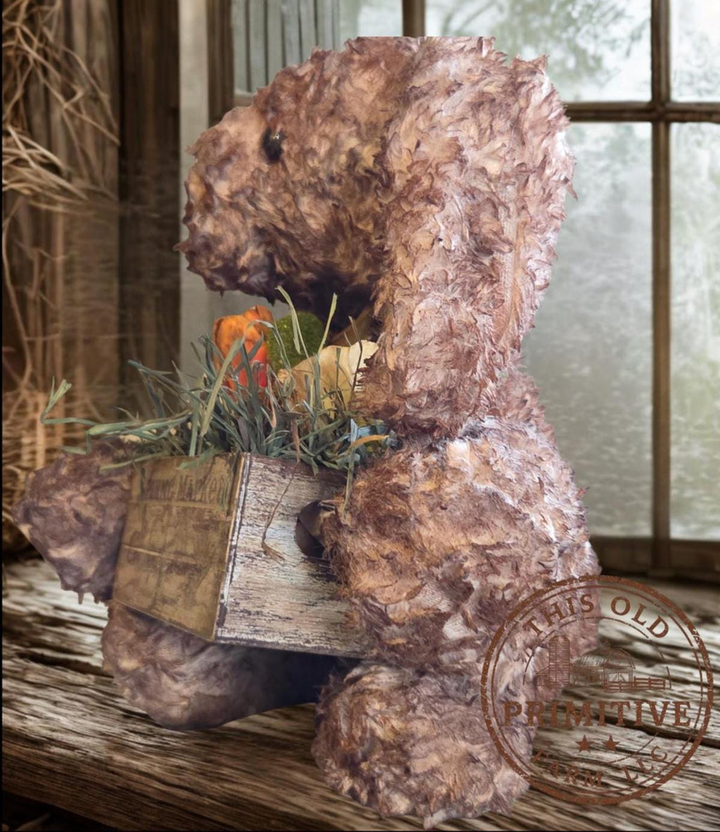 Limited Edition Primitive Folk Art Bunny Figurine | Hand-Aged Farmhouse Spring Decor Crate
