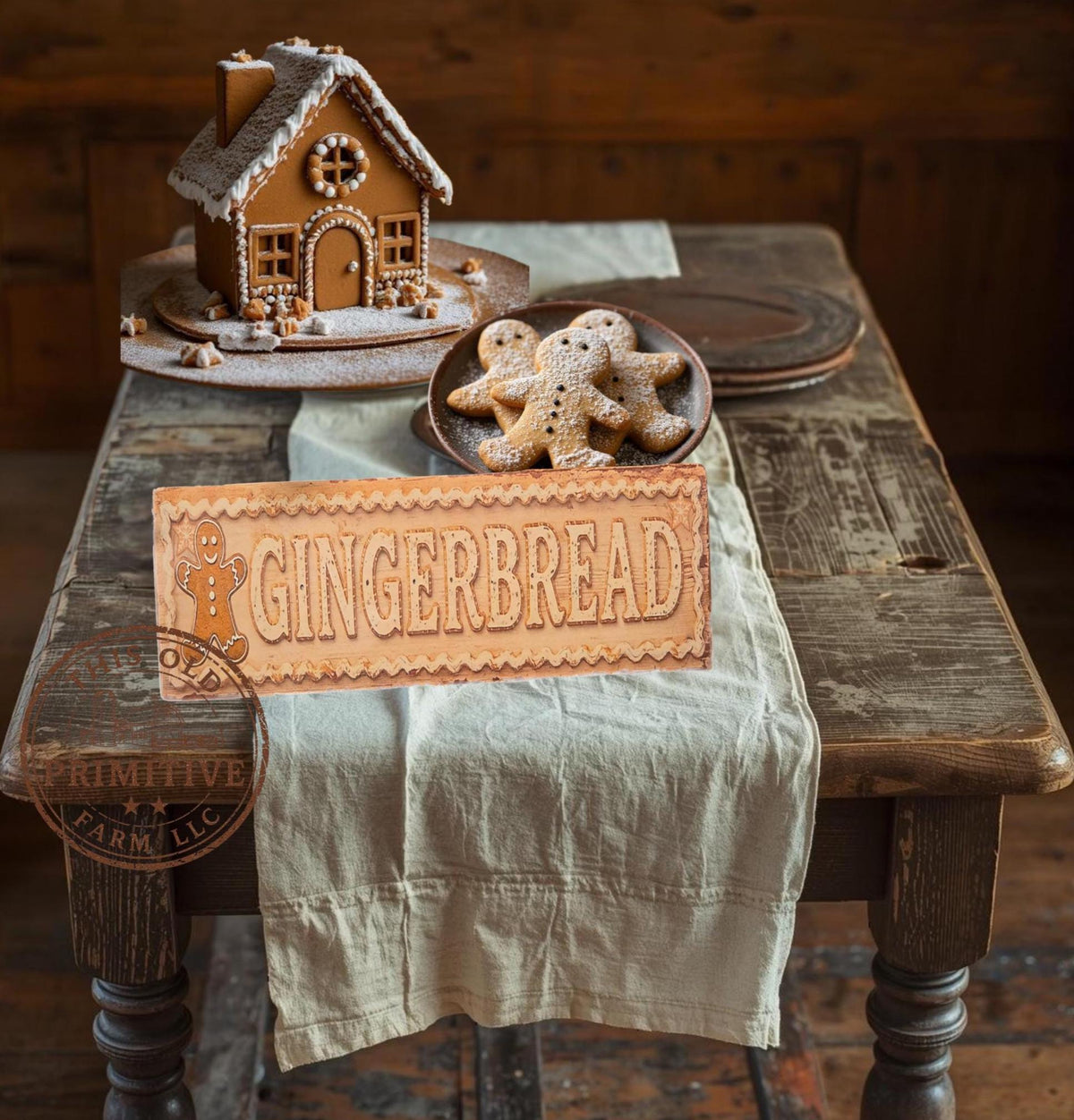 Primitive Gingerbread Wood Sign | Vintage Christmas Kitchen Decor, Farmhouse Baking Wall Art