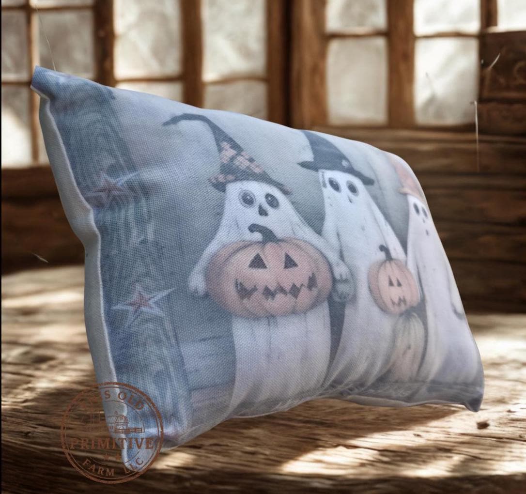 Vintage Halloween Ghost Pillow | Primitive Farmhouse Accent Shelf Sitter