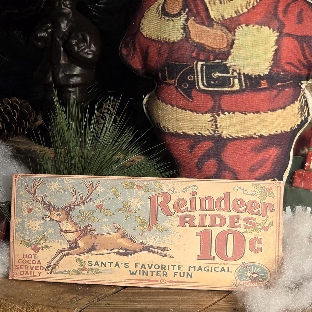 Handmade Reindeer Rides 10 cents Wood Sign | Rustic Farmhouse Christmas Decor (13x5)
