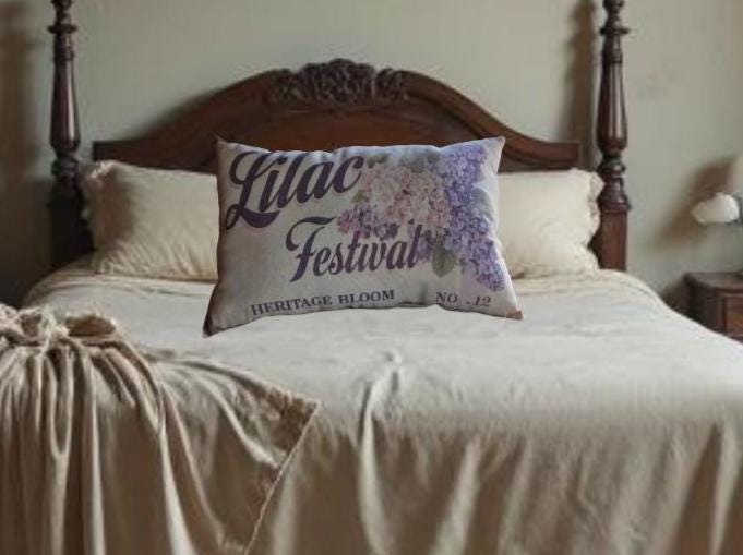 Lilac Festival Pillow | Primitive Feedsack Style Farmhouse Decor (12x17)