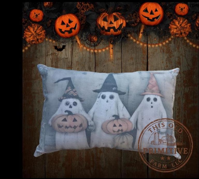 Vintage Halloween Ghost Pillow | Primitive Farmhouse Accent Shelf Sitter