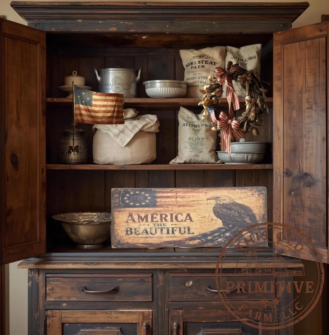 Primitive America the Eagle Flag Sign – Rustic Farmhouse Americana Decor