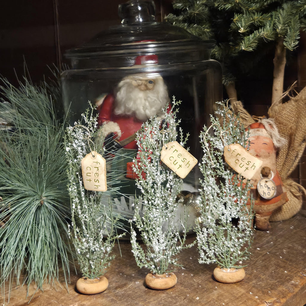 Primitive Snowy Pine Trees Set, Farmhouse Christmas Decor