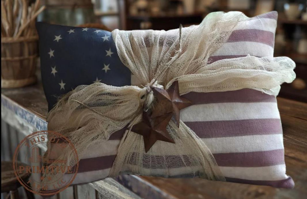 Primitive Betsy Ross Flag Pillow | 13 Star Americana Decor, Colonial Farmhouse Accent