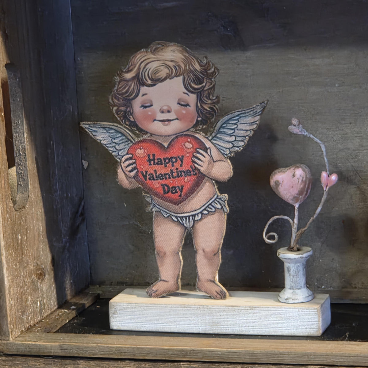 Primitive Valentine Cherub Shelf Sitter | Rustic Farmhouse Decor | Handmade Seasonal Accent