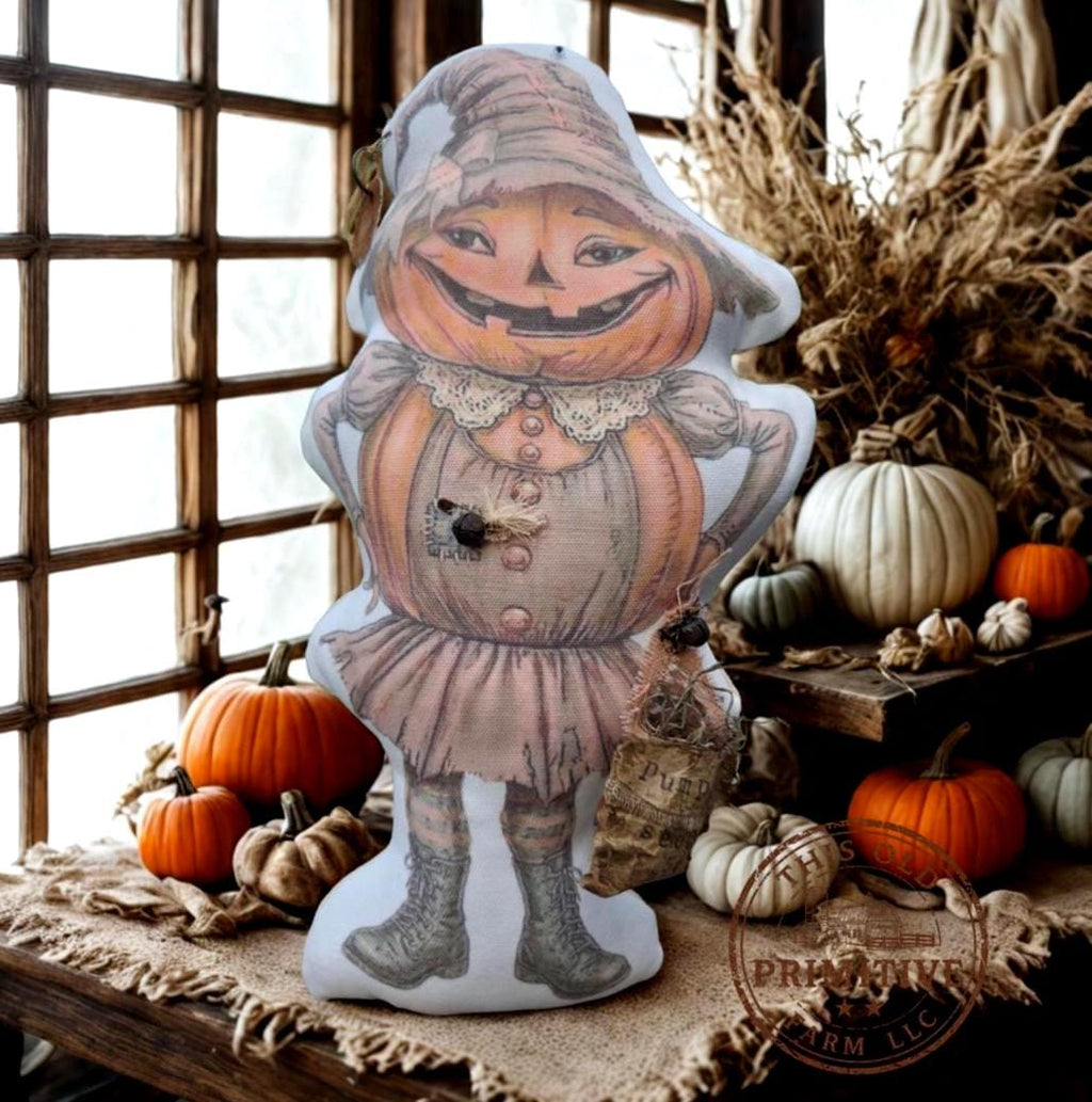 Primitive Pumpkin Patch Doll | Handmade Folk Art Autumn Decor
