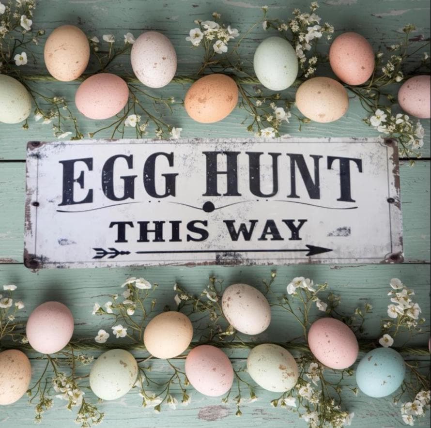 Primitive Egg Hunt Metal Sign | Rustic Farmhouse Spring Easter Decor