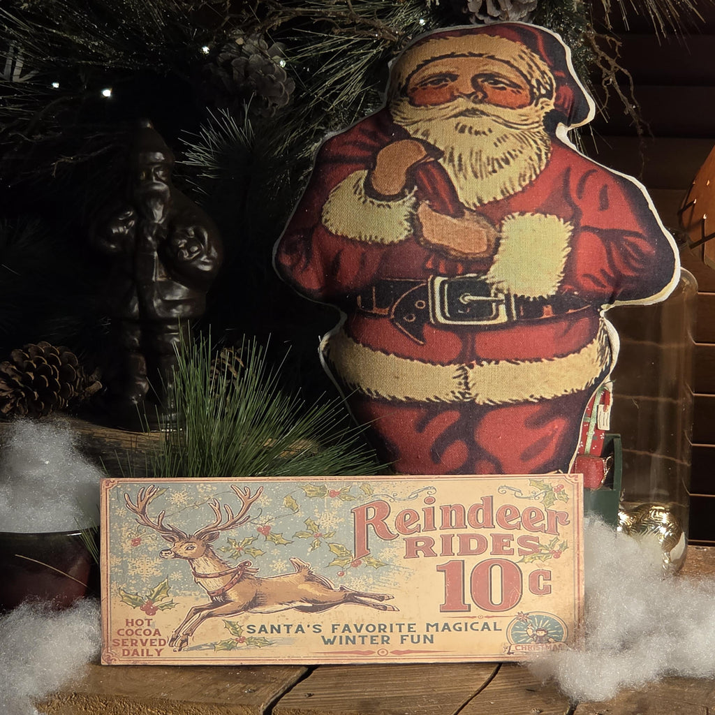 Handmade Reindeer Rides 10 cents Wood Sign | Rustic Farmhouse Christmas Decor (13x5)