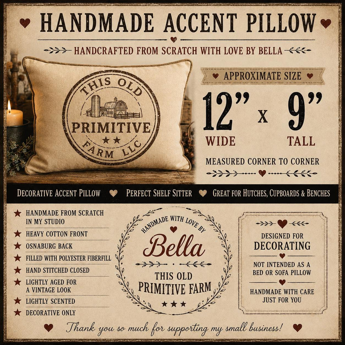Crackling Fire Toasty Marshmallows Pillow | Vintage Americana Shelf Sitter