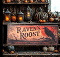 Primitive Ravens Roost Halloween Wood Sign | Rustic Folk Art Wall Decor (13 x 5)