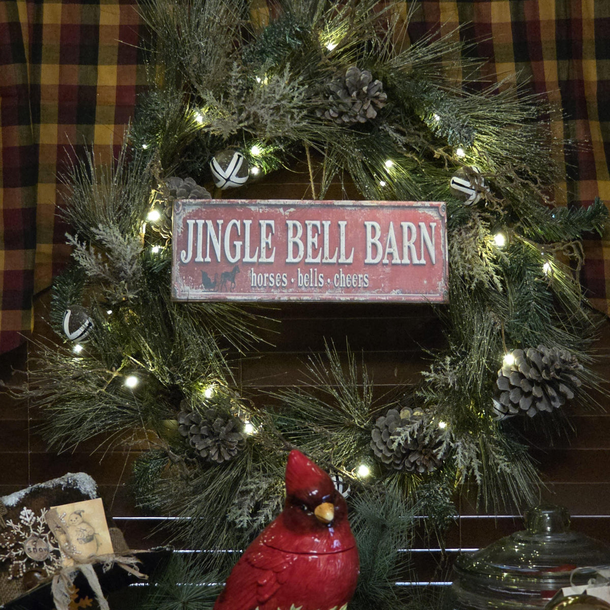 Handmade Jingle Bell Barn Sign | Rustic Farmhouse Holiday Decor (13x5)