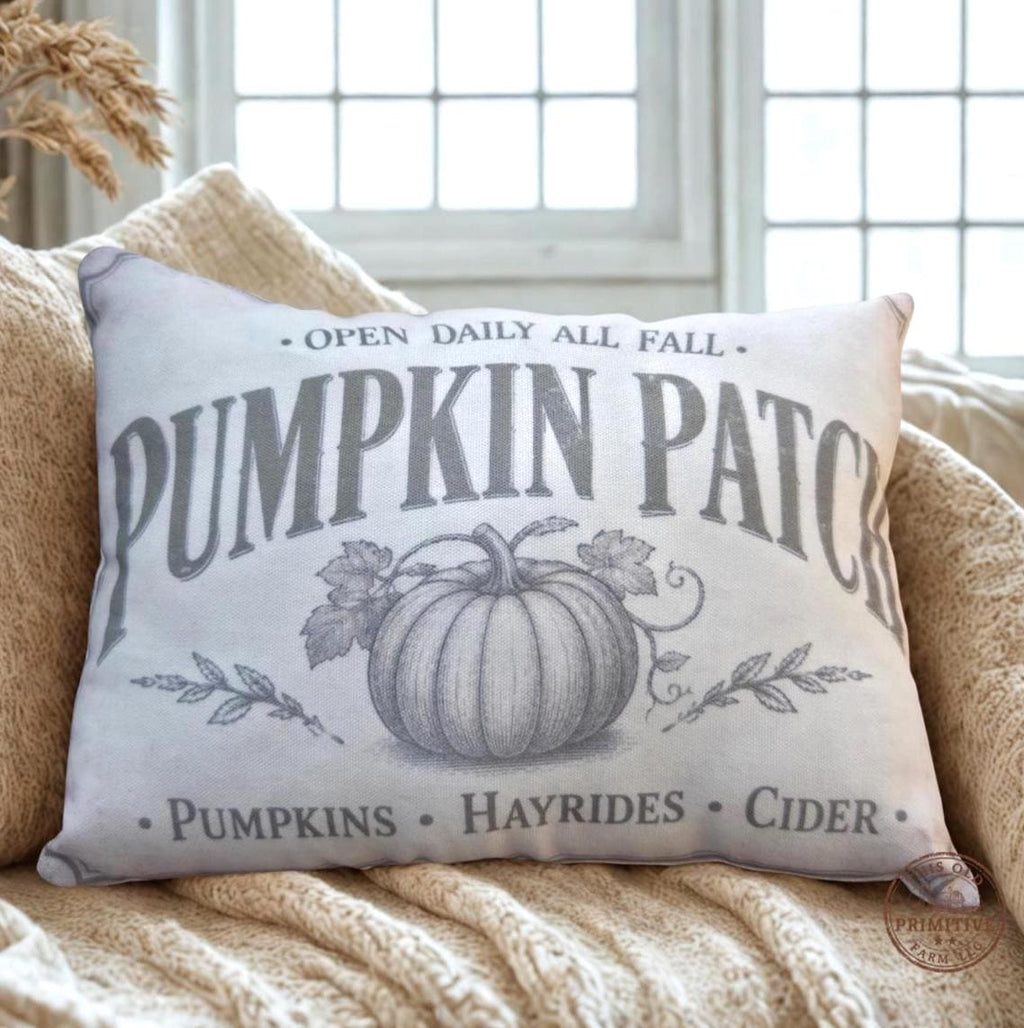 Vintage Pumpkin Patch Pillow | Rustic Farmhouse Accent Shelf Sitter