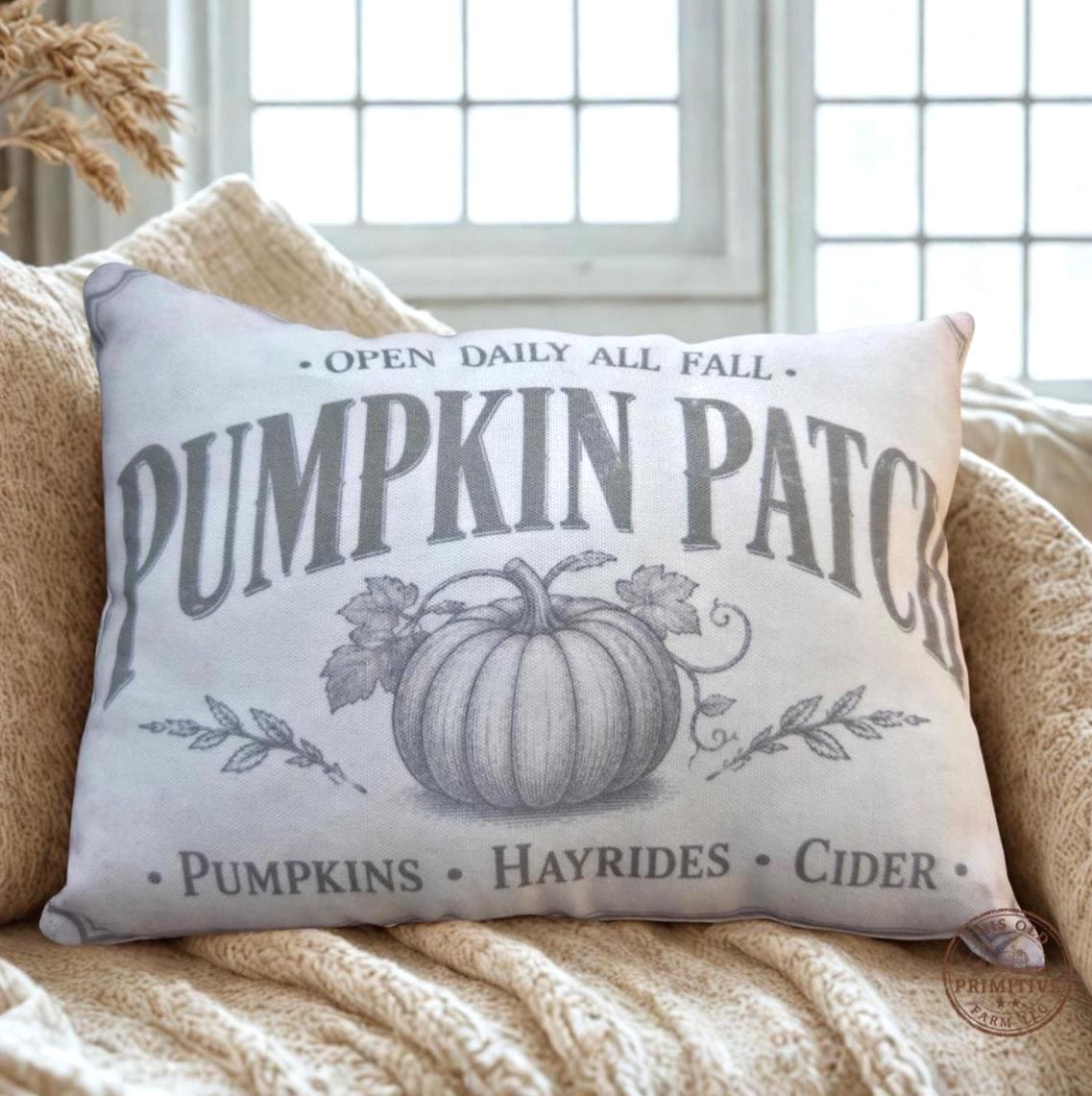 Vintage Pumpkin Patch Pillow | Rustic Farmhouse Accent Shelf Sitter