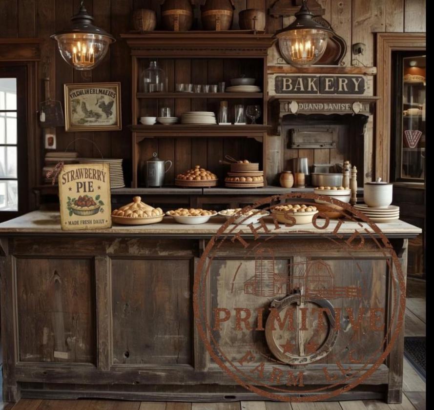 Primitive Strawberry Pie Sign – Farmhouse Kitchen Decor, Rustic Bakery Wall Art