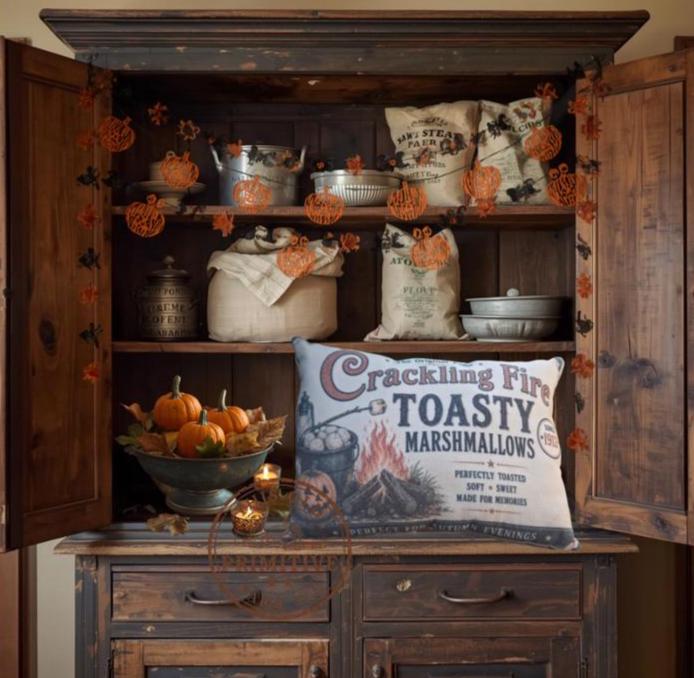 Crackling Fire Toasty Marshmallows Pillow | Vintage Mercantile Autumn Decor