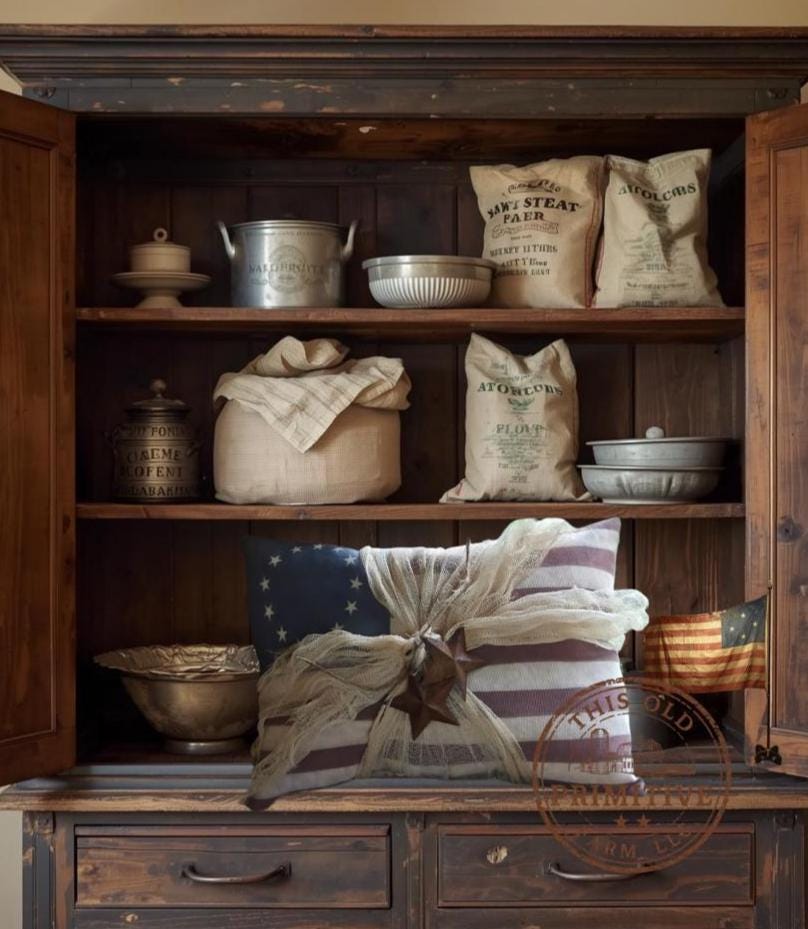 Primitive Betsy Ross Flag Pillow | 13 Star Americana Decor, Colonial Farmhouse Accent