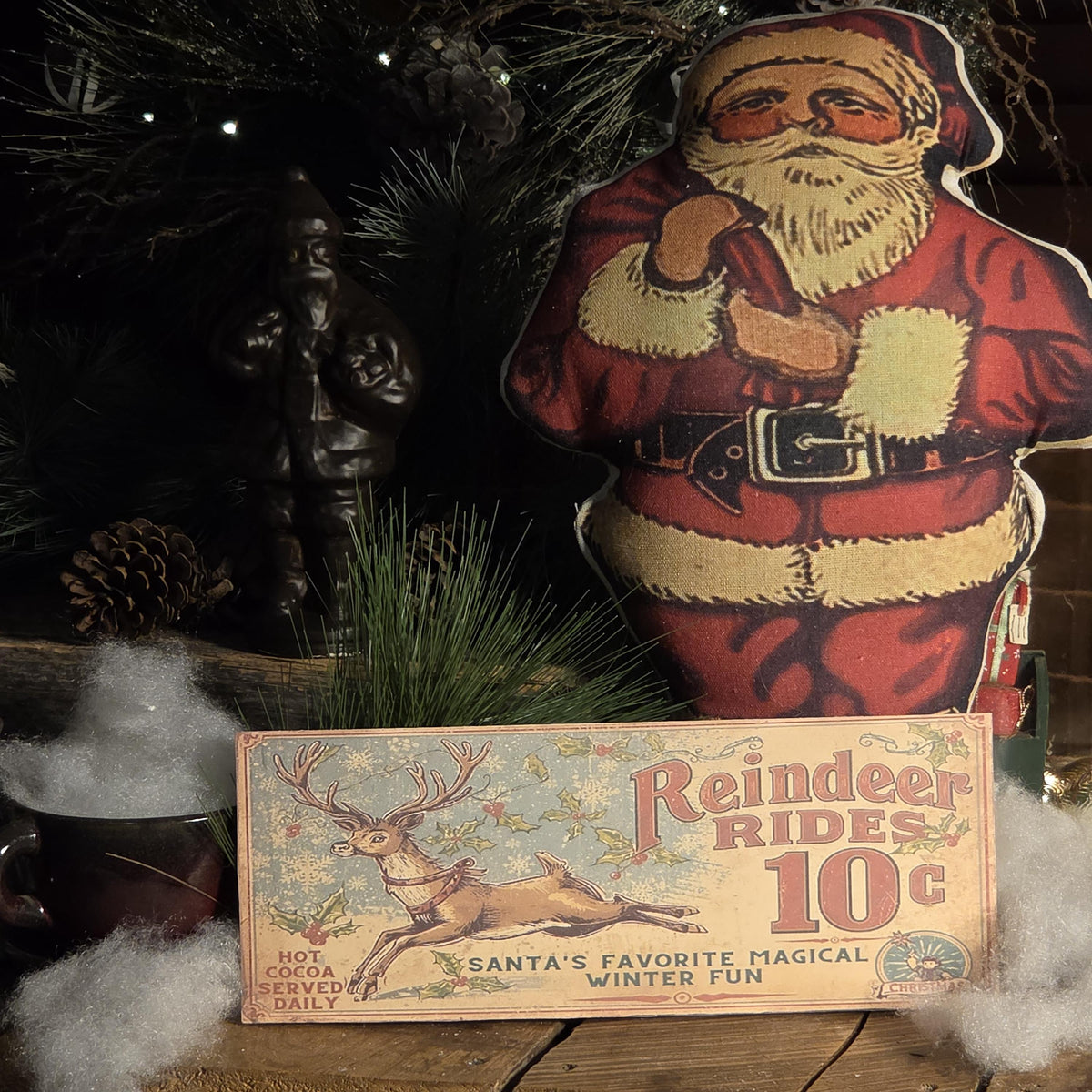 Handmade Reindeer Rides 10 cents Wood Sign | Rustic Farmhouse Christmas Decor (13x5)
