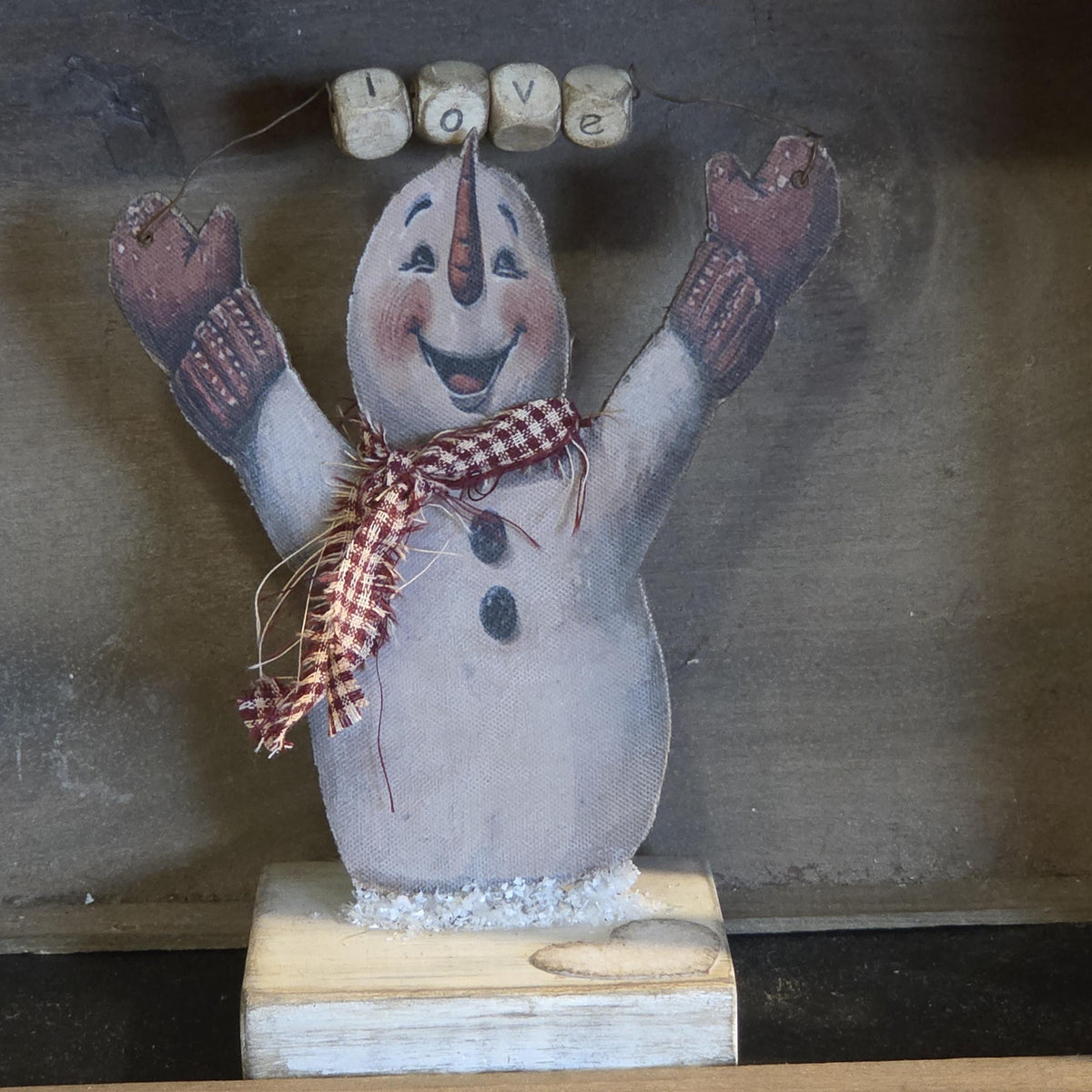Primitive Valentine Snowman Shelf Sitter | XOXO LOVE Rustic Farmhouse Decor | Handmade Seasonal Accent